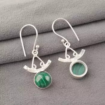 Серьги из серебра 925 пробы с малахитом, ручной работы, 1,63 дюйма, для неё EE-152-33