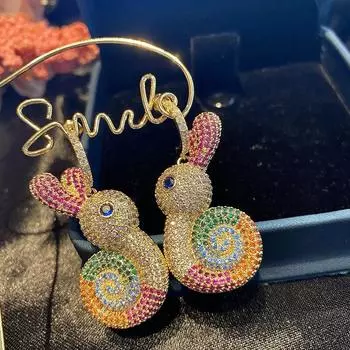 Серьги из серебра 925 пробы с иглами, красочные милые ювелирные изделия в виде животных, серьги в форме улитки для женщин, кольцо с микро-набором, серьги с кубическим цирконием, роскошные ювелирные изделия