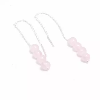 Серьги из серебра 925 пробы с розовым кварцем, женские серьги с бахромой ручной работы из натурального драгоценного камня розовый