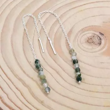 Серьги из серебра 925 пробы с моховым агатом, женские серьги с бахромой ручной работы из натурального драгоценного камня зелёный