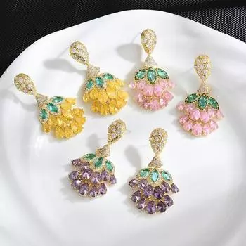 Серьги из серебра 925 пробы с иглами и трендовыми виноградными серьгами для женщин, цветные серьги с цирконием, темпераментные серьги, женские аксессуары для ушей жёлтый