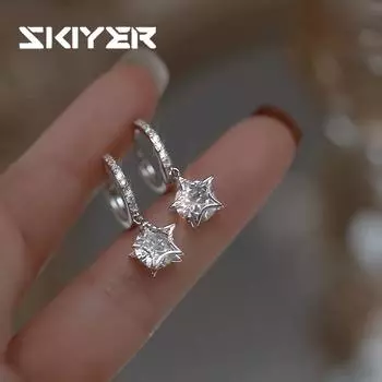 Серьги из серебра 925 пробы с кристаллами и звездами, женские серьги с фианитом, простые стильные серьги, модные украшения