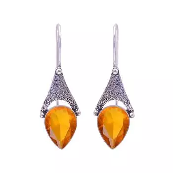 Серьги из серебра 925 пробы с цитрином V9660, желтые серьги, серьги в форме груши, подарок на День святого Валентина, подарок для нее, подарок на день рождения, украшения ручной работы, серебряные серьги