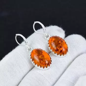 Серьги из серебра 925 пробы с балтийским янтарем, серьги-подвески из серебра в стиле бохо, подарки на годовщину, подарки для нее 2.16 оранжевый
