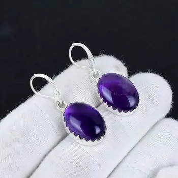 Серьги из серебра 925 пробы с натуральным аметистом, серьги-подвески из серебра в стиле бохо, подарки на День благодарения, подарки для нее 2.16 фиолетовый