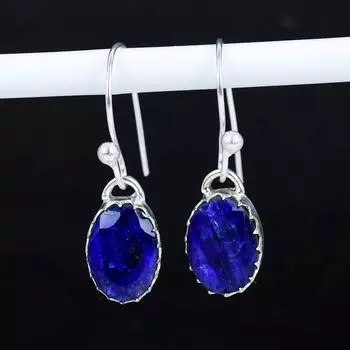 Серьги из серебра 925 пробы с синим сапфиром, серьги-подвески из серебра в стиле бохо, подарки для ватки, подарки для нее 2.16 синий