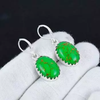 Серьги из серебра 925 пробы с зеленым медно-бирюзовым драгоценным камнем, серьги-подвески из серебра в стиле бохо, подарки на День благодарения, подарки для нее 2.16 зелёный
