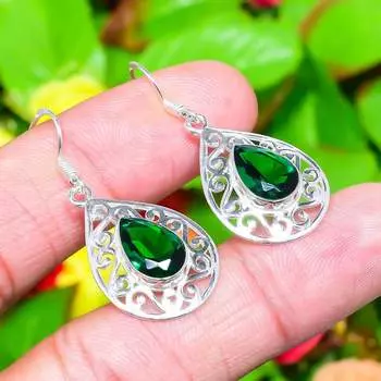 Серьги из серебра 925 пробы с хромдиопсидом ручной работы 1,65 дюйма Y5b52
