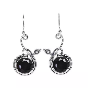 Серьги из серебра 925 пробы с черным ониксом V7028, черные серьги, круглые серьги, подарок на День святого Валентина, подарок для нее, подарок на день рождения, украшения ручной работы, серебро