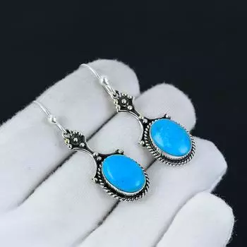 Серьги из серебра 925 пробы с бирюзовым камнем, серьги-подвески из серебра в стиле бохо, подарки на День святого Валентина, подарки для нее 2.16 синий