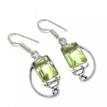 Серьги из серебра 925 пробы с драгоценным камнем зеленого аметиста ручной работы 1,81 дюйма U3f12