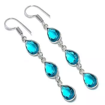Серьги из серебра 925 пробы с голубым топазом Swiss Blue Gemstone, ручная работа, 2,44 дюйма, r8U00