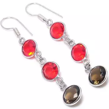 Серьги из серебра 925 пробы с натуральным дымчатым топазом и гранатом 2,36 дюйма s0R02