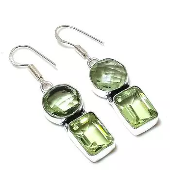 Серьги из серебра 925 пробы с драгоценным камнем зеленого аметиста ручной работы 1,97 дюйма c6d92
