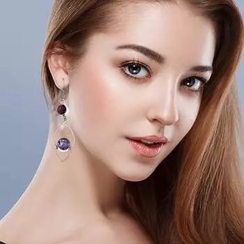 Серьги из серебра 925 пробы с аметистом и драгоценными камнями, серьги ручной работы, фиолетовые