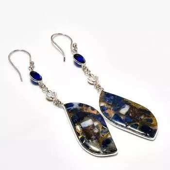 Серьги из серебра 925 пробы с медным содалитом и голубым топазом, 3,21 дюйма