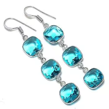 Серьги из серебра 925 пробы с голубым топазом Swiss Blue Gemstone, ручная работа, 2,48 дюйма, a3P64