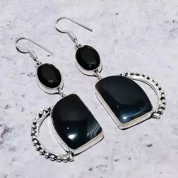 Серьги из серебра 925 пробы с полосчатым агатом и шпинелью, ручная работа, 2,76 дюйма N1o19