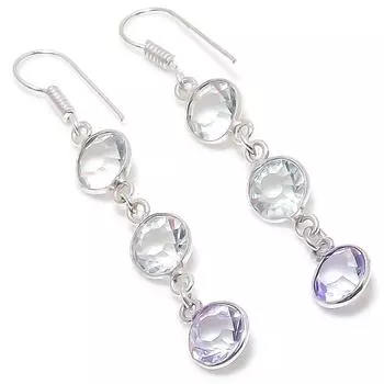 Серьги из серебра 925 пробы с натуральным аметистом и белым топазом 2,29 дюйма h1v34