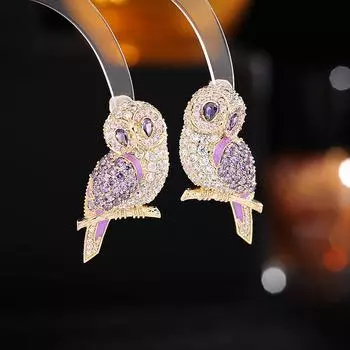 Серьги из серебра 925 пробы с микро-инкрустацией из циркония ручной работы, легкие, роскошные стильные серьги-птицы, персонализированные, преувеличенные серьги-гвоздики в виде совы жёлтый