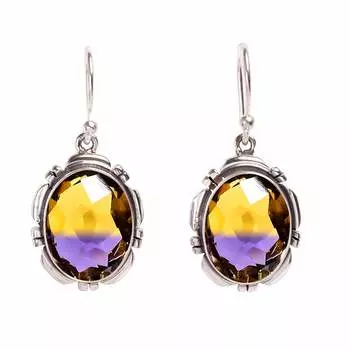 Серьги из серебра 925 пробы с аметрином V406, желтые и фиолетовые серьги, овальные серьги, подарок на День святого Валентина, подарок для нее, подарок на день рождения, украшения ручной работы,