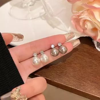 Серьги из серебра 925 пробы с жемчугом и цирконием: Элегантный, универсальный и сверкающий для женщин. E6256 серый