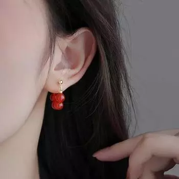 Серьги из серебра 925 пробы во французском стиле, винтажные серьги с красным агатом, женские серьги с особым интересным дизайном, высококачественные серьги Ins Ear, праздничные серьги радости 925