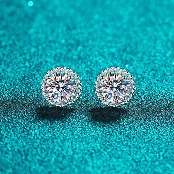 Серьги из серебра 925 пробы, женские сферические серьги из камня Мосан с покрытием из золота Pt950, ювелирные изделия для ушей A pair of 1 carat