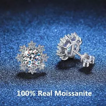 Серьги из серебра 925 пробы, женские украшения для дня рождения, VVS Муассанит, 1 карат, серьги-гвоздики, романтическая снежинка, нежный роскошный подарок Zircon No GRA