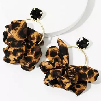 Серьги из серебра S925 с кружевным цветком и леопардовым принтом — коллекция Осень/Зима леопардовый