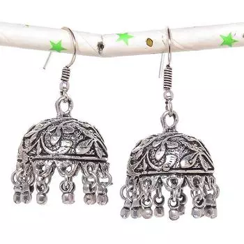 Серьги из серебра с натуральным индийским драгоценным камнем Jhumki Trial Bali 1,85 дюйма v5i69