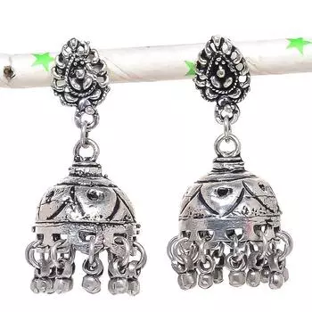 Серьги из серебра с натуральным индийским драгоценным камнем Jhumki Tribal Bali 1,77 дюйма t6E21