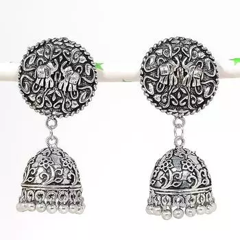 Серьги из серебра с натуральным индийским драгоценным камнем Jhumki Trial Bali 2,17 дюйма V6v69
