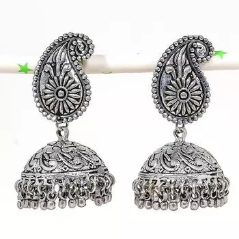 Серьги из серебра с натуральным индийским драгоценным камнем Jhumki Trial Bali 2,17 дюйма n7M58