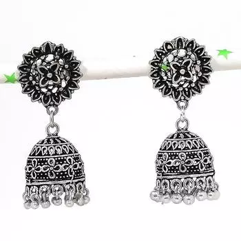 Серьги из серебра с натуральным индийским драгоценным камнем Jhumki Trial Bali 1,85 дюйма M5t04