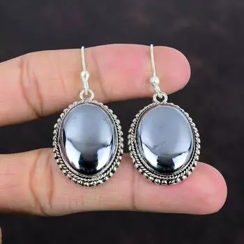 Серьги из шунгита, настоящие серьги из драгоценных камней, винтажные украшения, серьги из стерлингового серебра 925 пробы, украшения ручной работы, абсолютно новые серьги, подарки для мамы