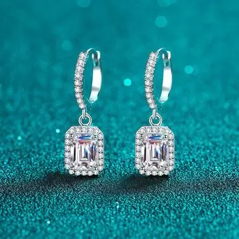 Серьги из стерлингового серебра 925 пробы, женские серьги из камня Моссан, пряжка для ушей, изумрудное украшение для ушей радиен, золото Pt950 A pair of 2 carat