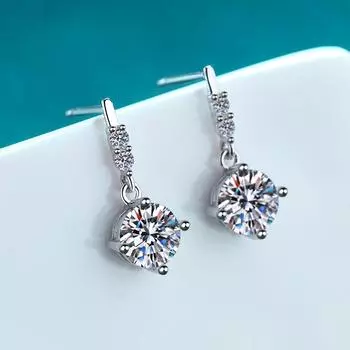 Серьги из стерлингового серебра 925 пробы, четыре когтя, сетка, красная модель 1, ухо из камня каратсон A pair of 1 carat