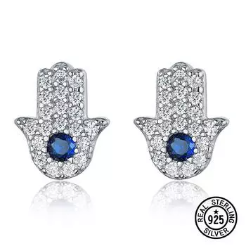 Серьги из стерлингового серебра 925 пробы с микро-паве цирконом Lucky Turkey Hamsa, серьги-гвоздики с подвесками для женщин, эффектные ювелирные изделия