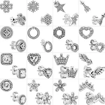 Серьги из стерлингового серебра 925 пробы, сердце, стрела, цветы, снежинка, асимметричная звезда, паве, сверкающие серьги-гвоздики, женские модные ювелирные изделия своими руками CHINA
