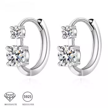 Серьги из стерлингового серебра 925 пробы 0,6 карата * 2 с муассанитом и двойными бриллиантами, модный дизайн, легкие роскошные серьги для пожилых женщин 1.2CT