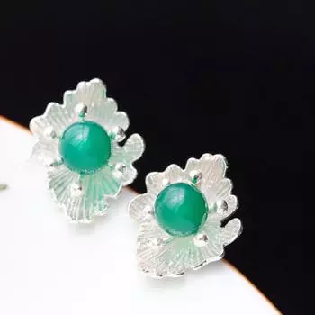 Серьги из стерлингового серебра 925 пробы с натуральными зелеными серебряными серьгами