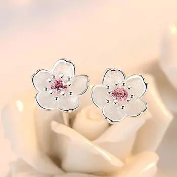 Серьги из стерлингового серебра 925 пробы, серьги Bauhinia Plum Blossom с цирконом для девочек, ювелирные изделия, подарок для вечеринки розовый