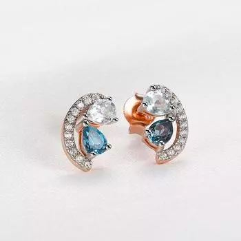 Серьги из стерлингового серебра 925 пробы с драгоценными камнями для женщин, синий топаз, милые серьги-гвоздики, подарок на день рождения, нежные ювелирные изделия с покрытием из розового золота