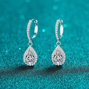 Серьги из стерлингового серебра 925 пробы, женские серьги в форме капель из мосса с пряжкой для ушей, покрытые золотом Pt950, ювелирные изделия для ушей A pair of 1 carat
