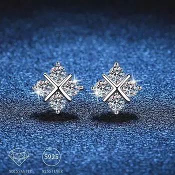 Серьги из стерлингового серебра 925 пробы 0,8 карата *2 с муассанитом и бриллиантами, 8 серег, классический модный дизайн, легкий роскошный нишевый темперамент белый