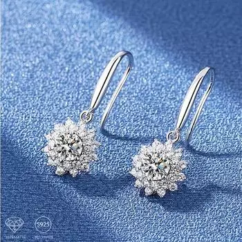 Серьги из стерлингового серебра 925 пробы 0,5 карата * 2 серьги с муассанитом «Подсолнух», солнечный модный элегантный женский подарок на День святого Валентина