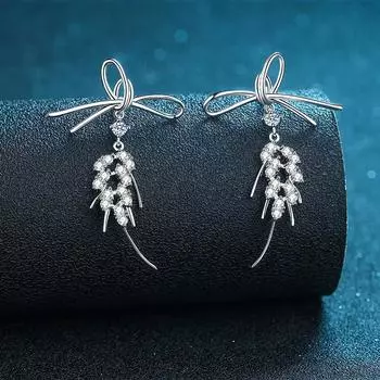 Серьги из стерлингового серебра 925 пробы, женские серьги с бантом из камня Моссан Pt950, золотые украшения для ушей