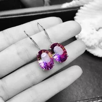 Серьги из стерлингового серебра 925 пробы, красочный драгоценный камень, аметист, золотые серьги 18 карат для женщин, очаровательные ювелирные изделия, подарок розового золота