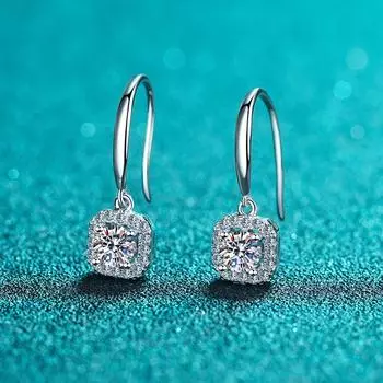 Серьги из стерлингового серебра 925 пробы, женские квадратные серьги-крючки для сумок, аксессуары для ушей, золото Pt950, 50 очков, серьги из камня Мосан A pair of 1 carat (50 poi